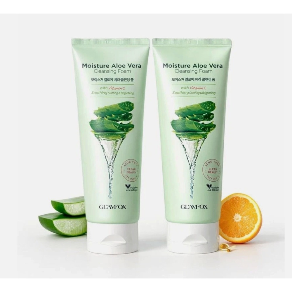 2 Pack Of GLAMFOX Aloe Vera Cleansing Foam Vitamin C Korean K-Beauty Face Wash